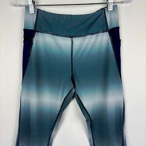 Kyodan Blue and White Gradient Striped Leggings High Waist Performance - Medium